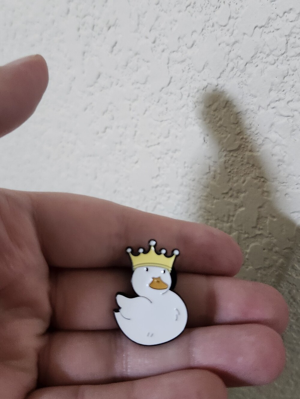 White Duck Pin with Yellow Crown - Cute Enamel Bird Accessory